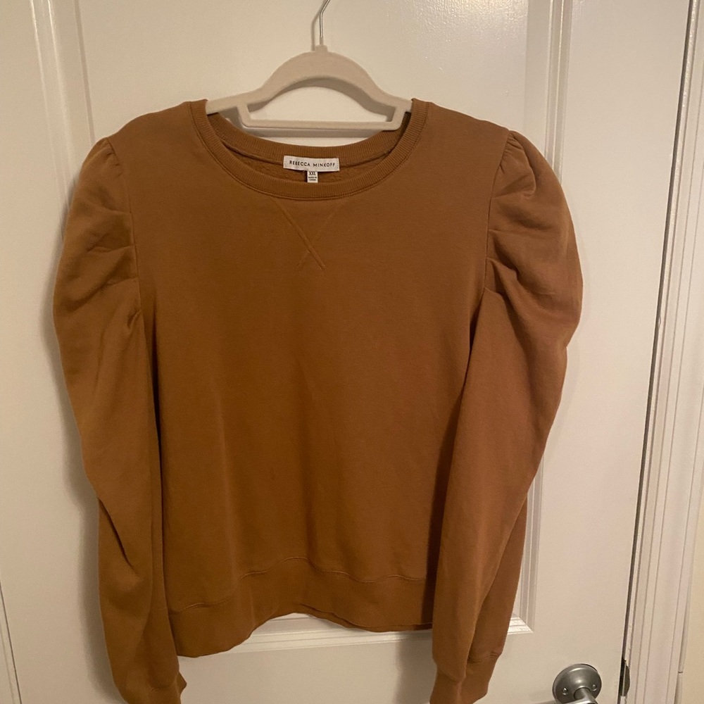 Rebecca Minkoff Janine Puff Sleeve Sweatshirt Sweater XXL Caramel